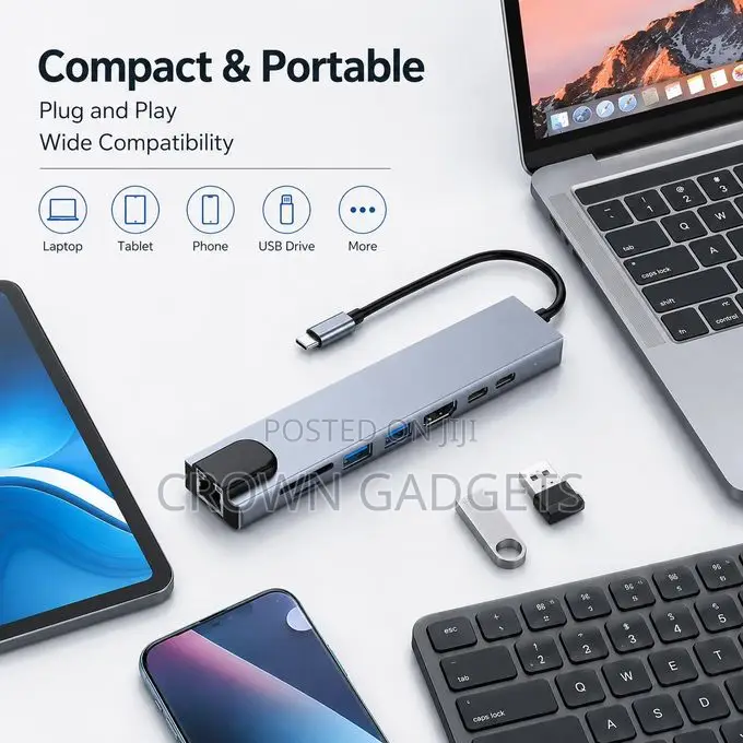 8-in-1 Usb-C Hub Type-C to Hdmi Usb 3.0 Rj45 Adapter