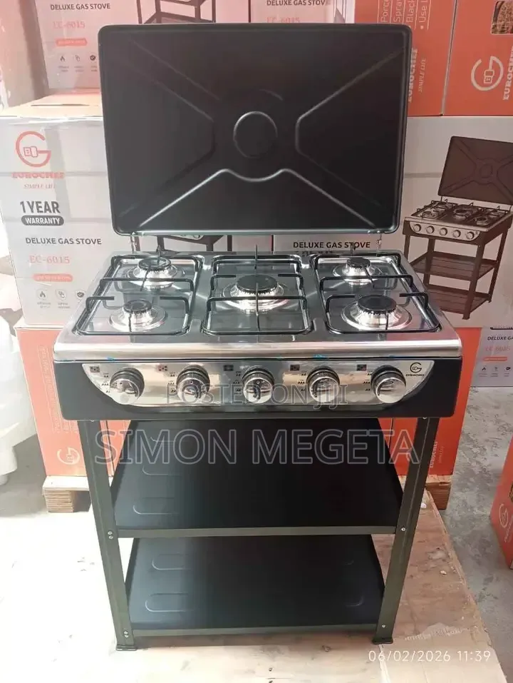 Dark Silver Eurochef 5 Burner Cooker With Shelves