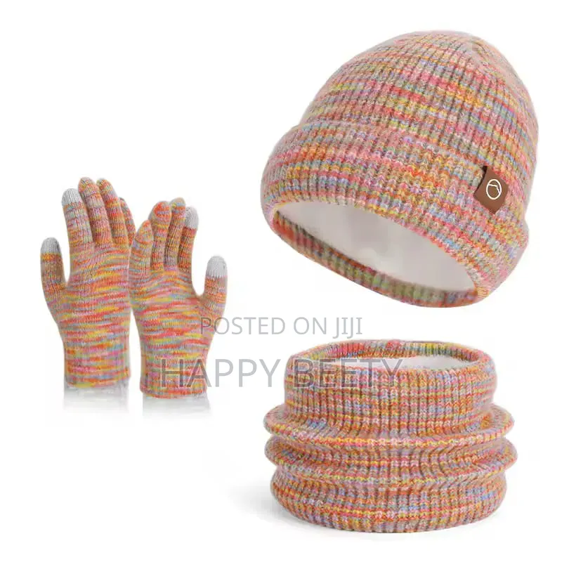 *3pc Knitted Hat Beanie Cap Winter Cold Proof Hat Scarf Gloves Sets