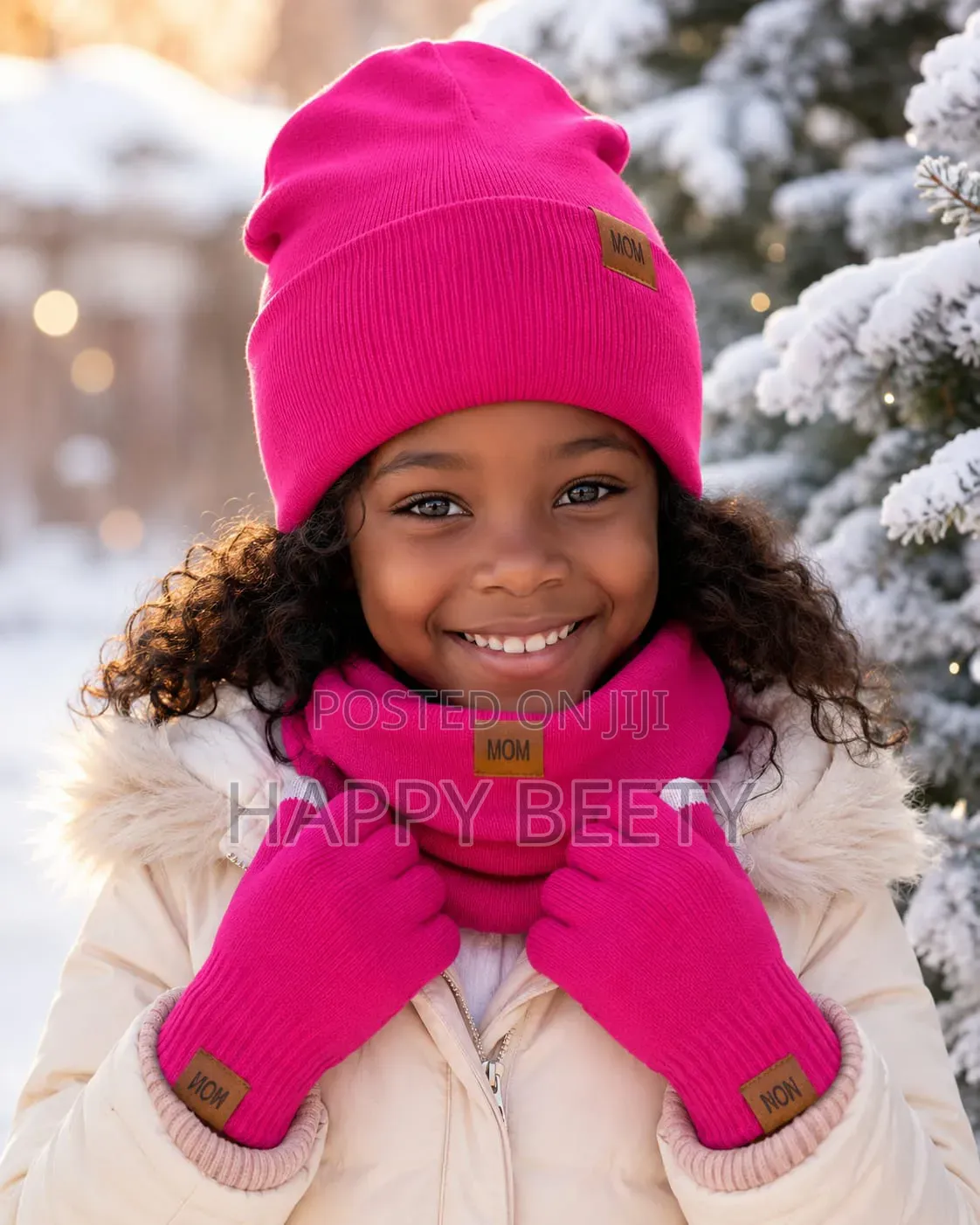 *3pcs Knitted Hat Beanie Cap Winter Cold Proof Hat Scarf Gloves