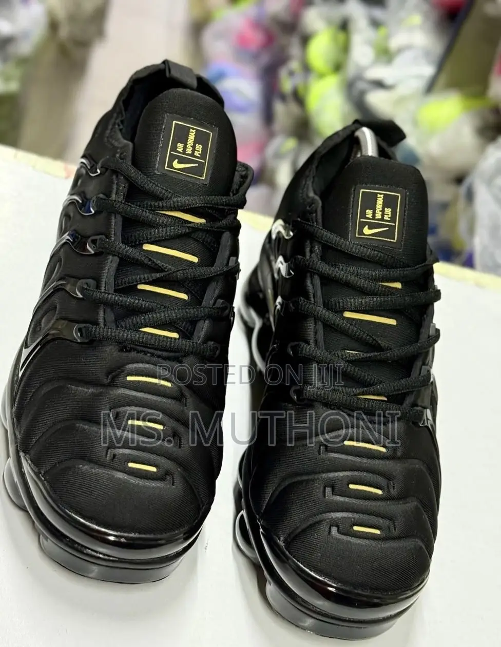 Unisex Black and Gold Nike Air Vapormax Plus Running Shoes