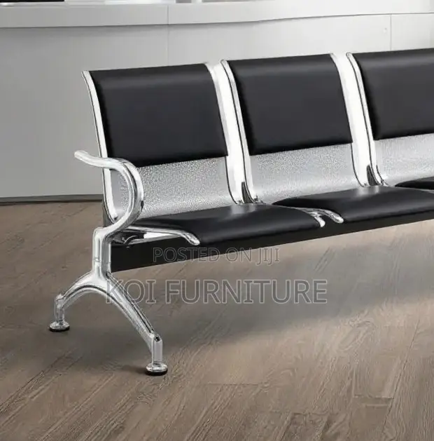 Office Benhes; Four Seaters Leather Bench With Metallic Frame