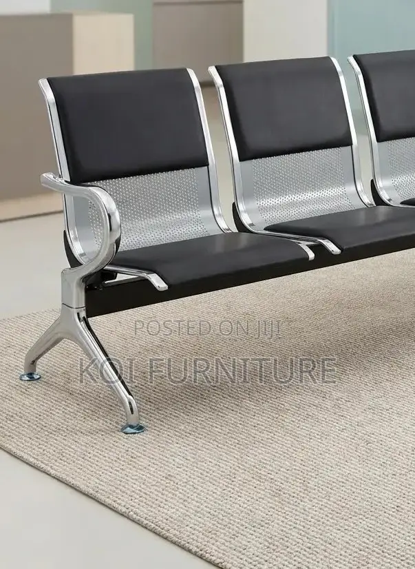 Office Benhes; Four Seaters Leather Bench With Metallic Frame