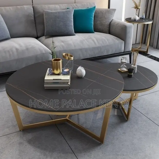 Coffee Table: Elegant Stone Top Coffee Table Set With Metal Frame