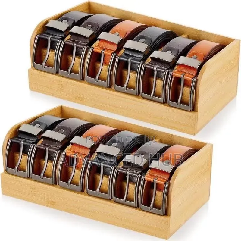 6 Slots Premium Bamboo Belt Organizer