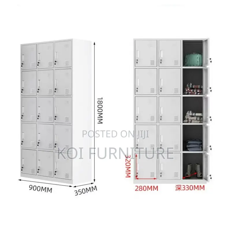 Office Cabinet; 15 Lockers Drawers Grey White Steel Doucuments Cabinet