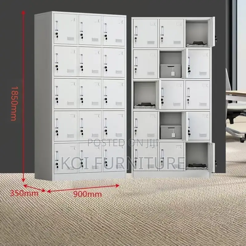 Office Cabinet; 15 Lockers Drawers Grey White Steel Doucuments Cabinet