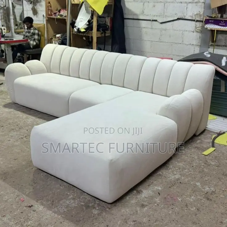 6 Seater White Bubble L Shaped Sofa.