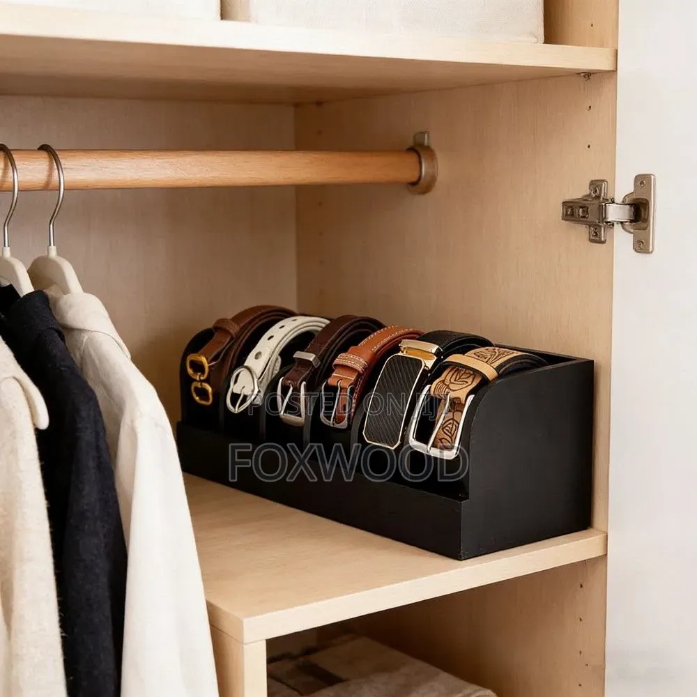 *6 Slot Premium Bamboo Belt Organizer.