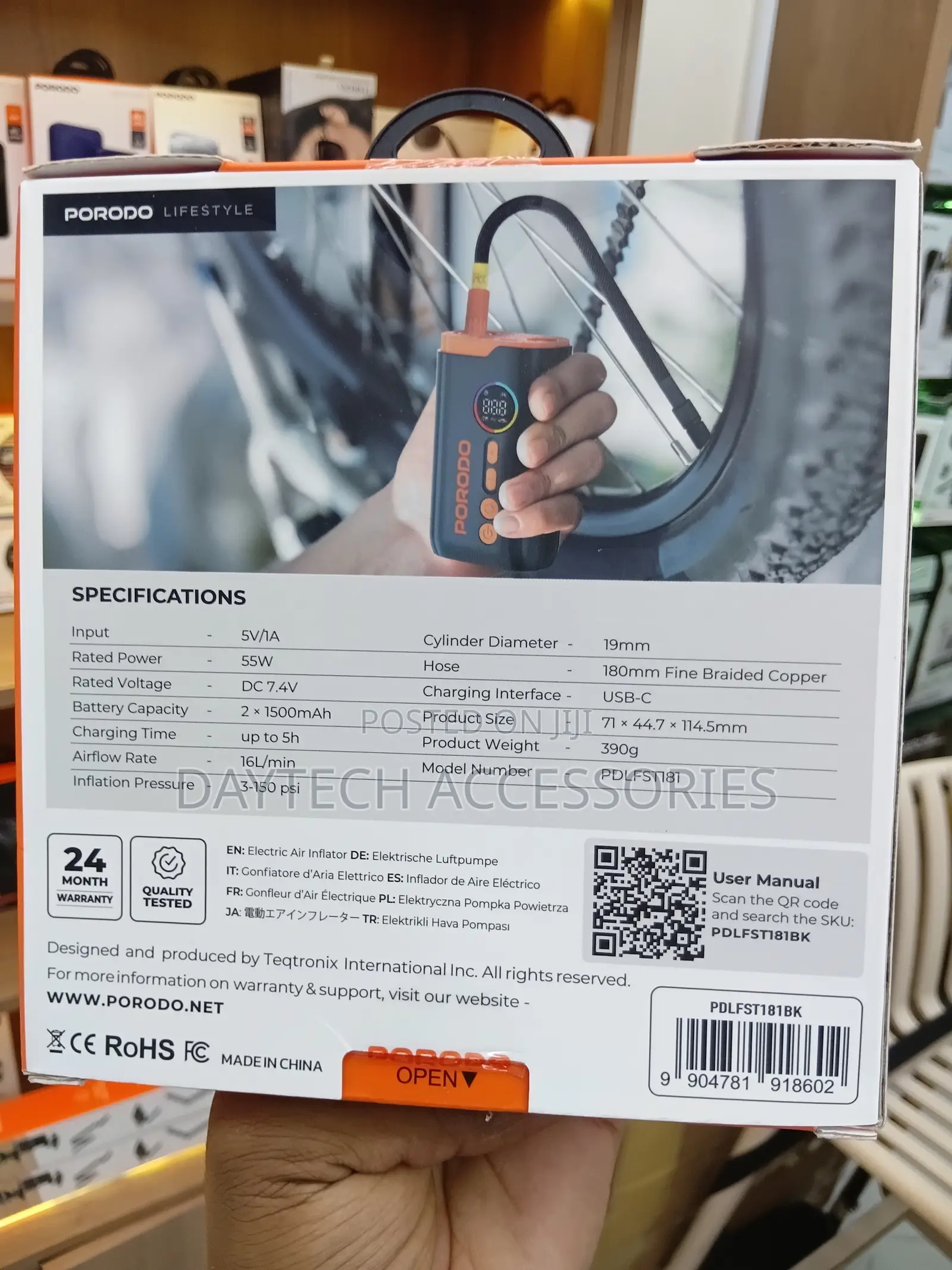 Porodo Lifestyle Electric Air Inflator With a 150 Psi High-Pressure.