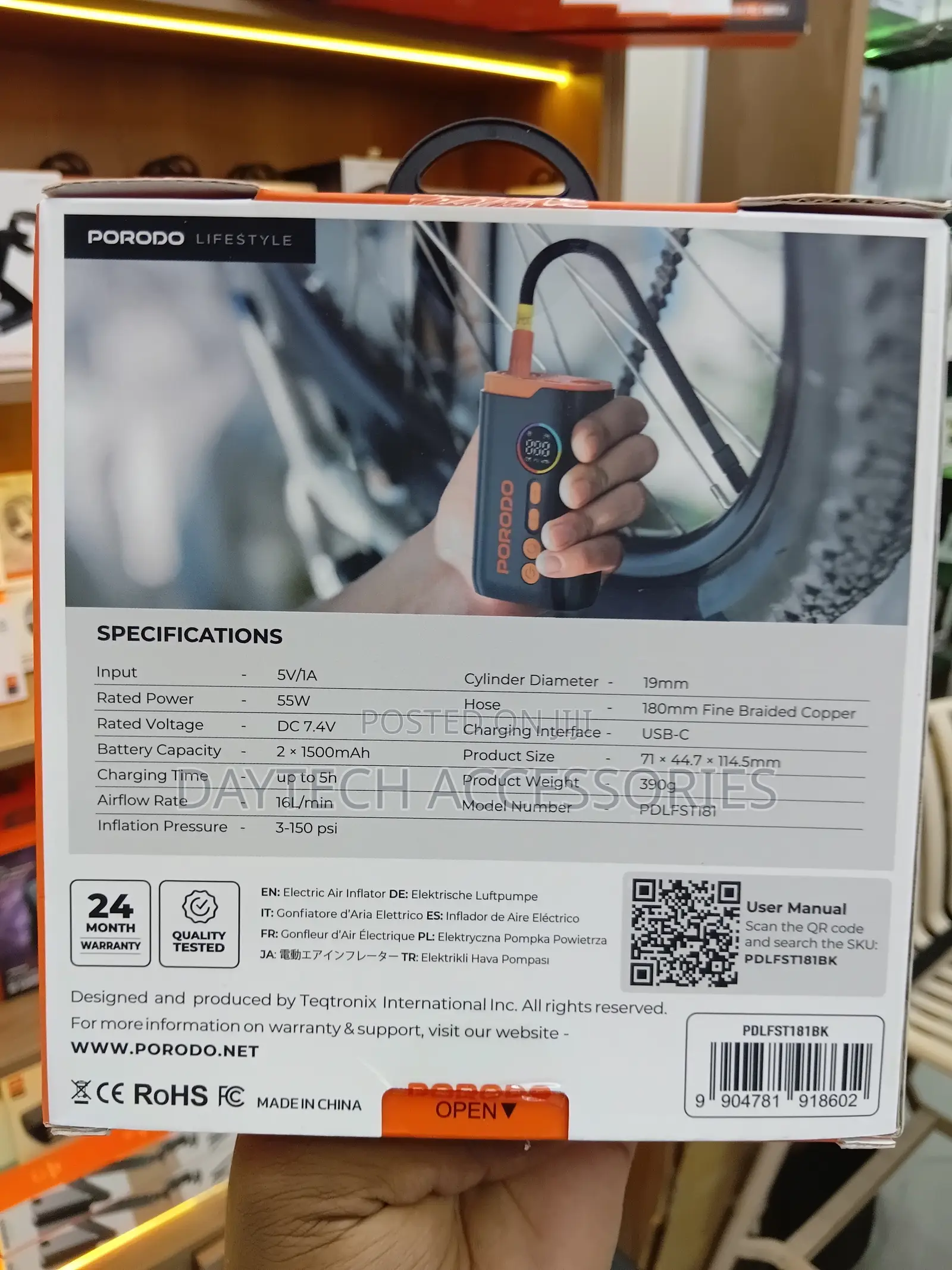 Porodo Lifestyle Electric Air Inflator With a 150 Psi High-Pressure.