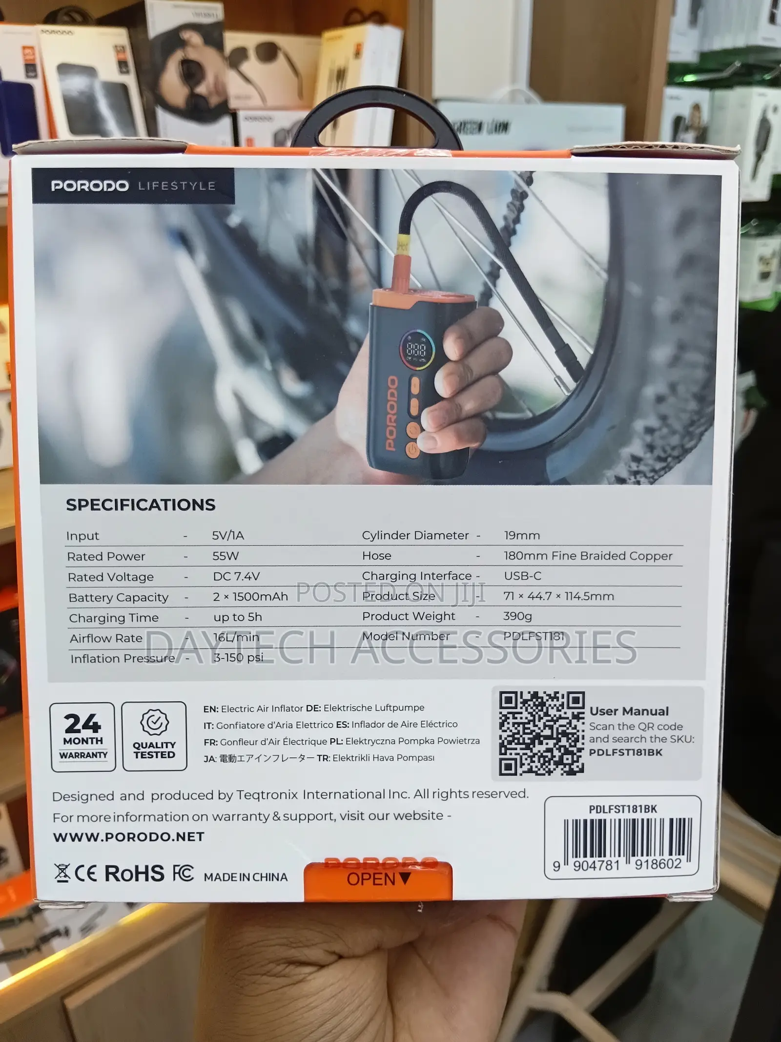Porodo Lifestyle Electric Air Inflator With 4 Inflation Mode.