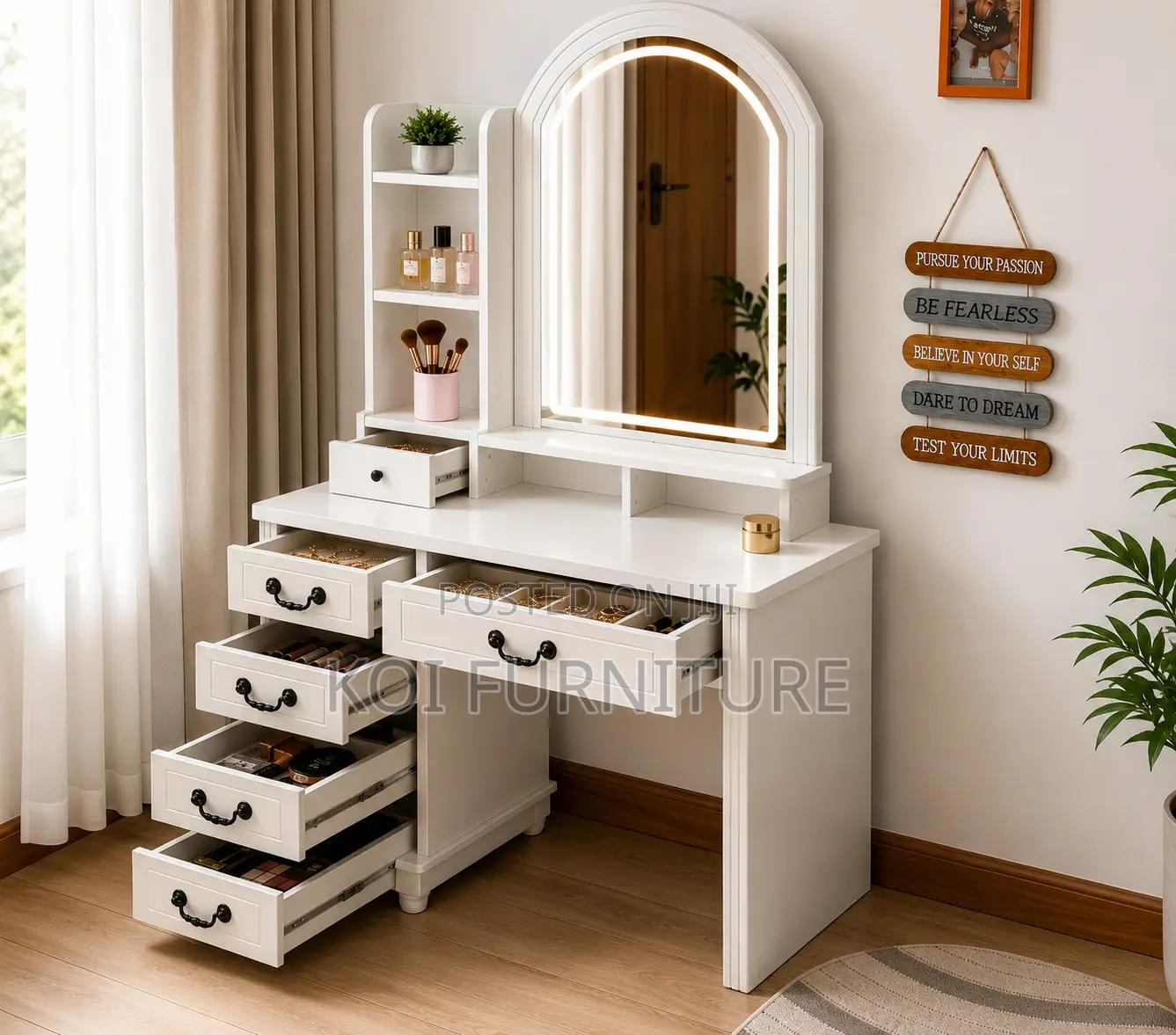 Dressers; Elegant White Style Beauty Make Up Vanity Set