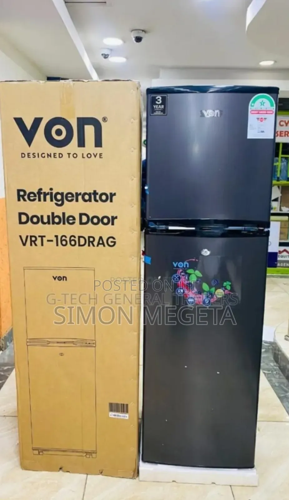 Colour Black New Von 166l Fridge