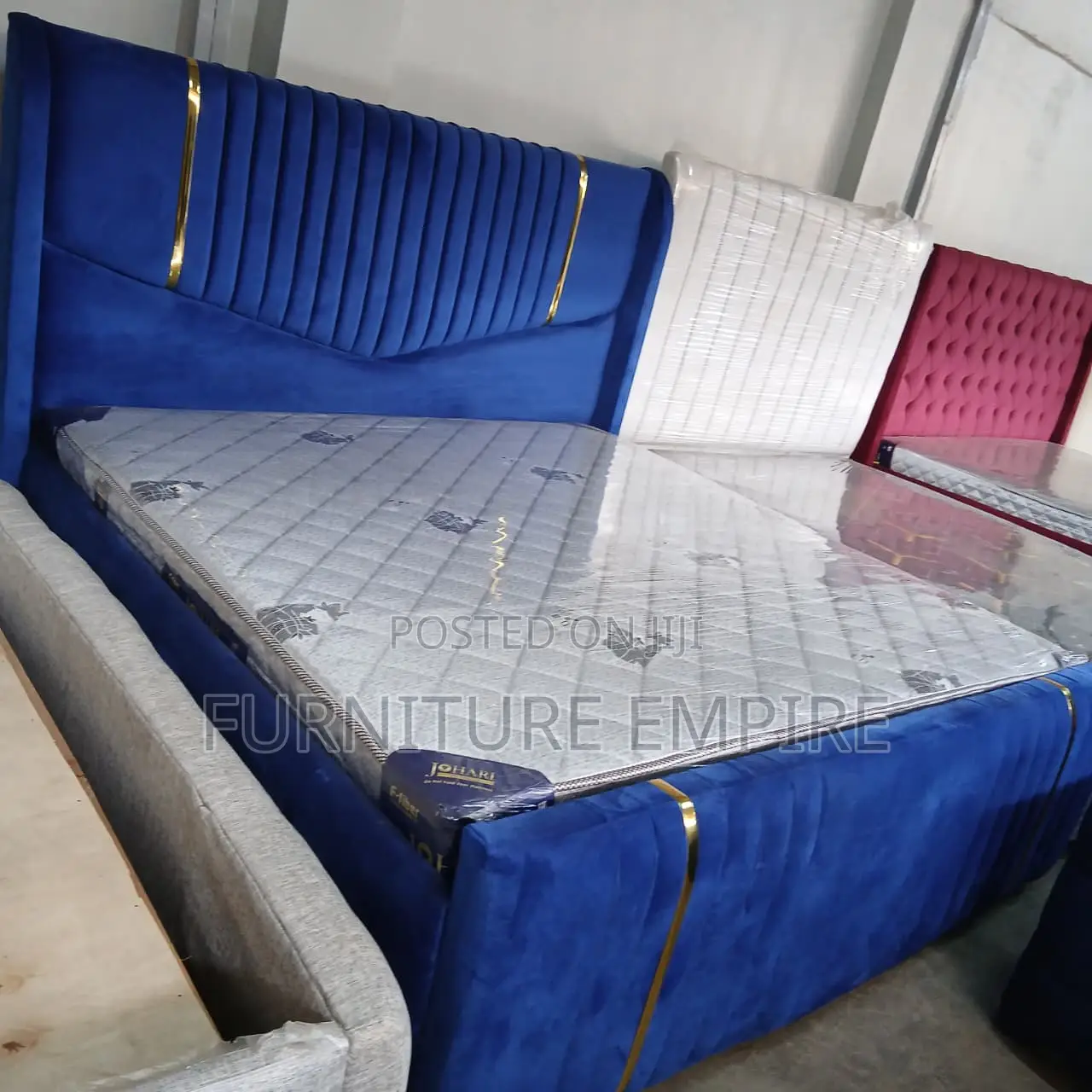 Blue Velvet Upholstered Bed