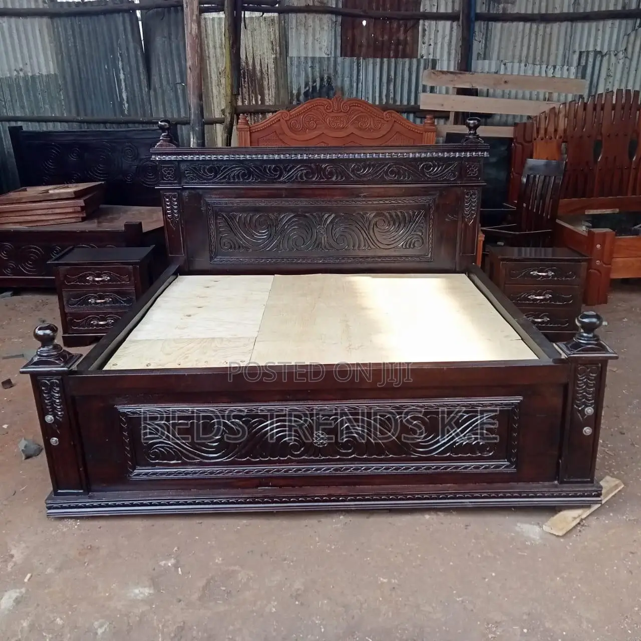 Ornate Dark Wooden Bed Frame