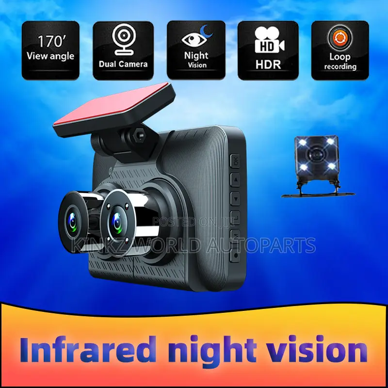 3 Cameras Car Dashcam 4'' Ips 1080p Infrared Night Vision Driving