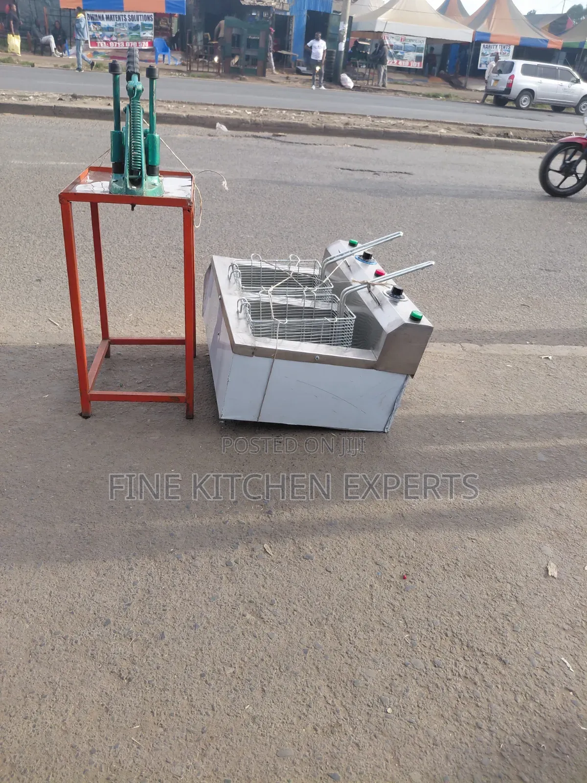 A Set of Double Fryer and Chips Cutter