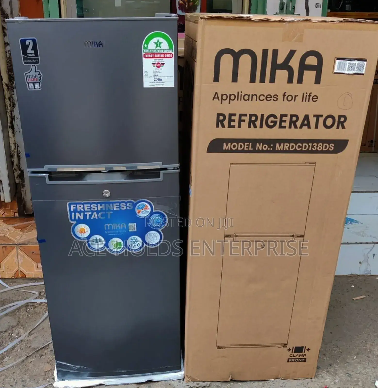 Mika Fridge 2 Door 138 Litres Top Freezer - Dark Grey (2yrs Warranty)