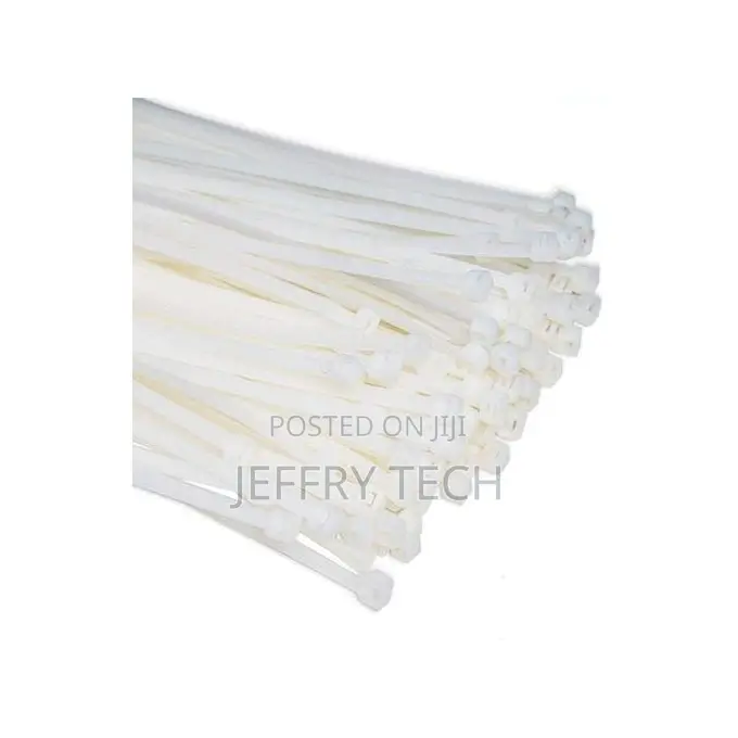 Nylon Cable Ties 5x200mm, 100pcs, White - Durable Reusable for Cable