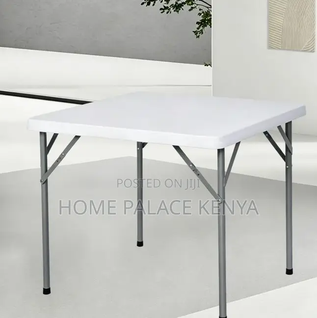 Outdoor Table: Portable White Foldable Plastic Table With Steel Frame