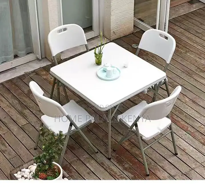 Outdoor Table: Portable White Foldable Plastic Table With Steel Frame