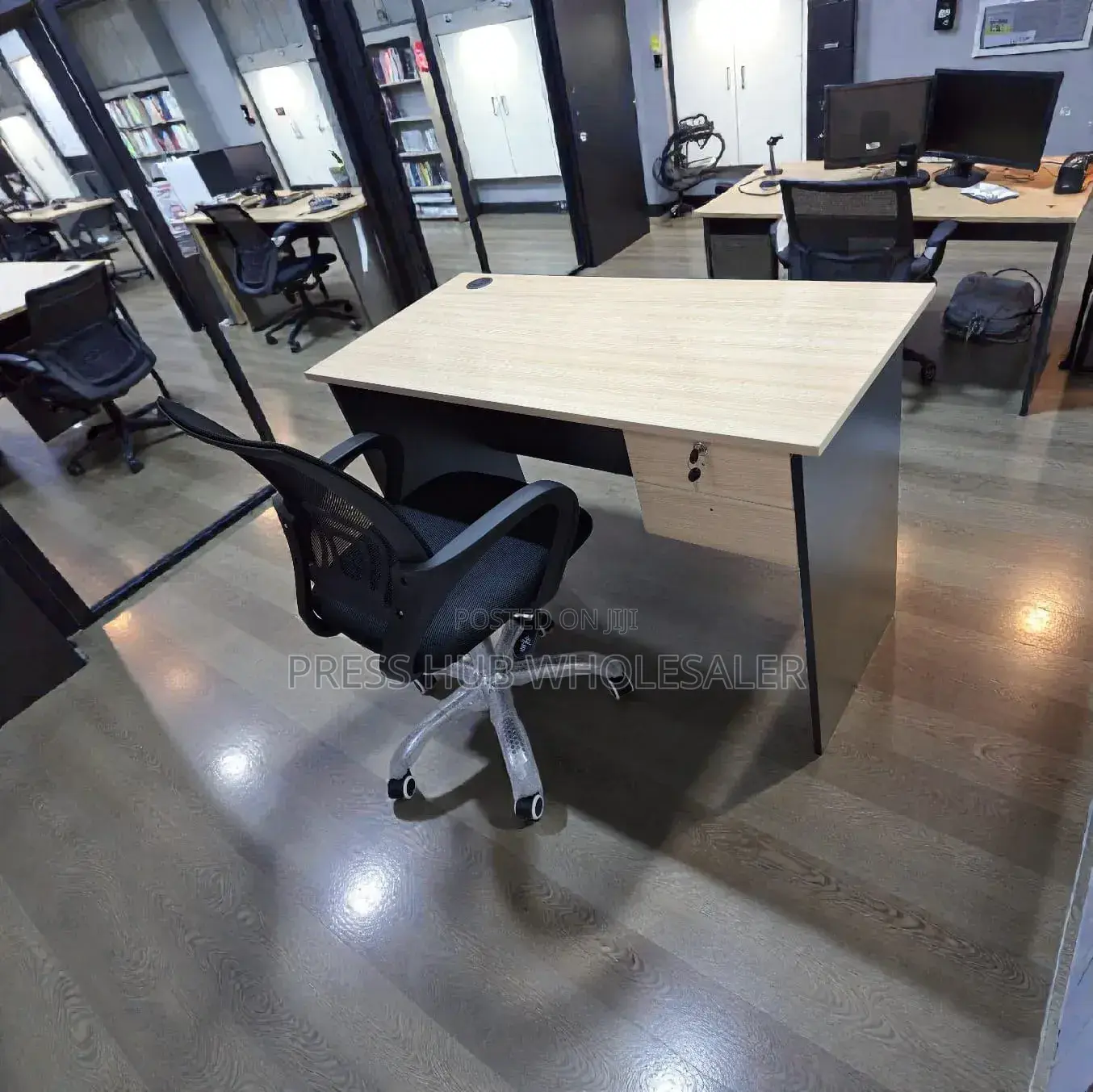1.2m White Oak Charcoal Executive Desk With Mesh Ergonomic Chair