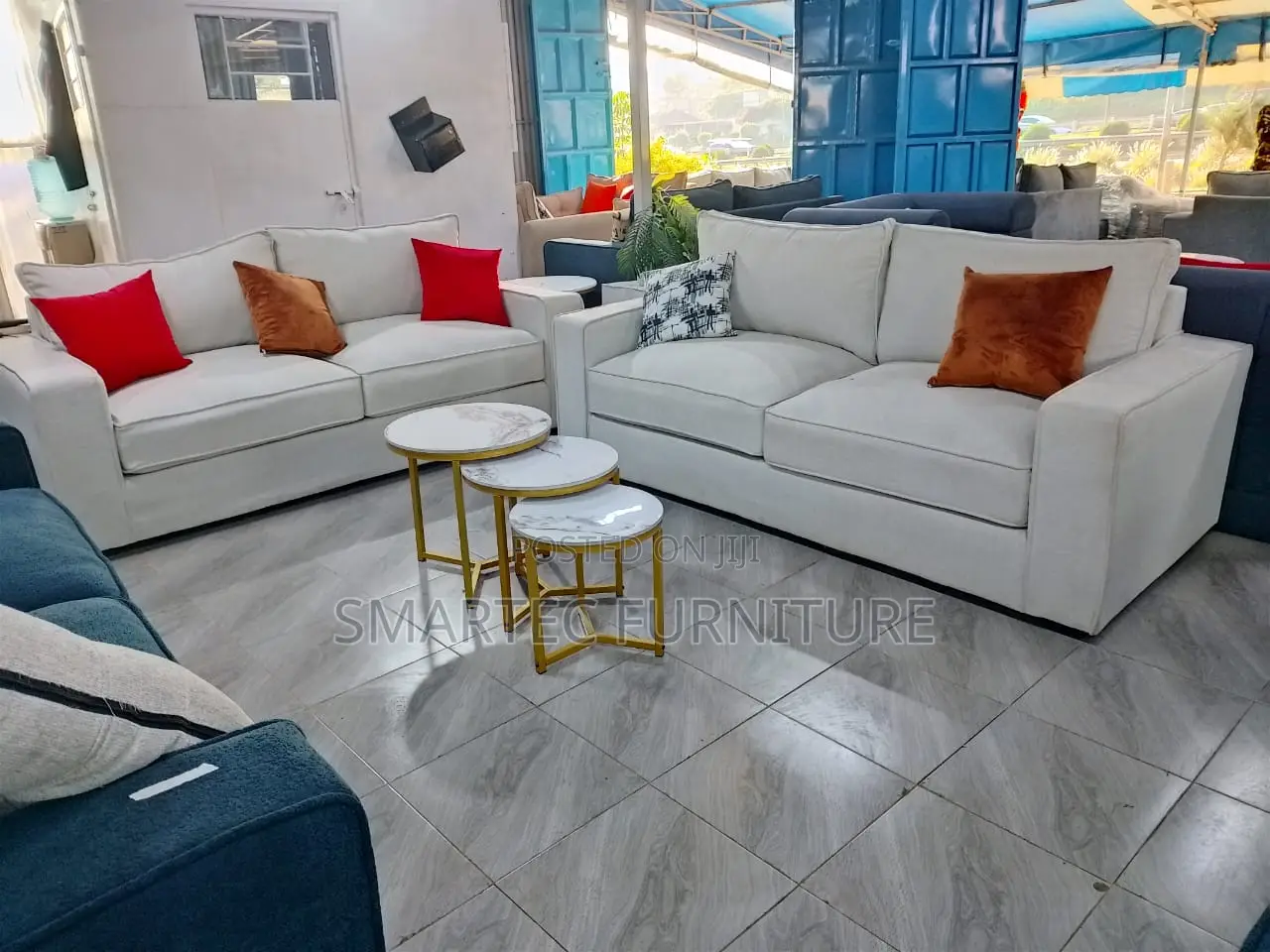 Pair of 5 Seater Modern Light Gray Sofas.
