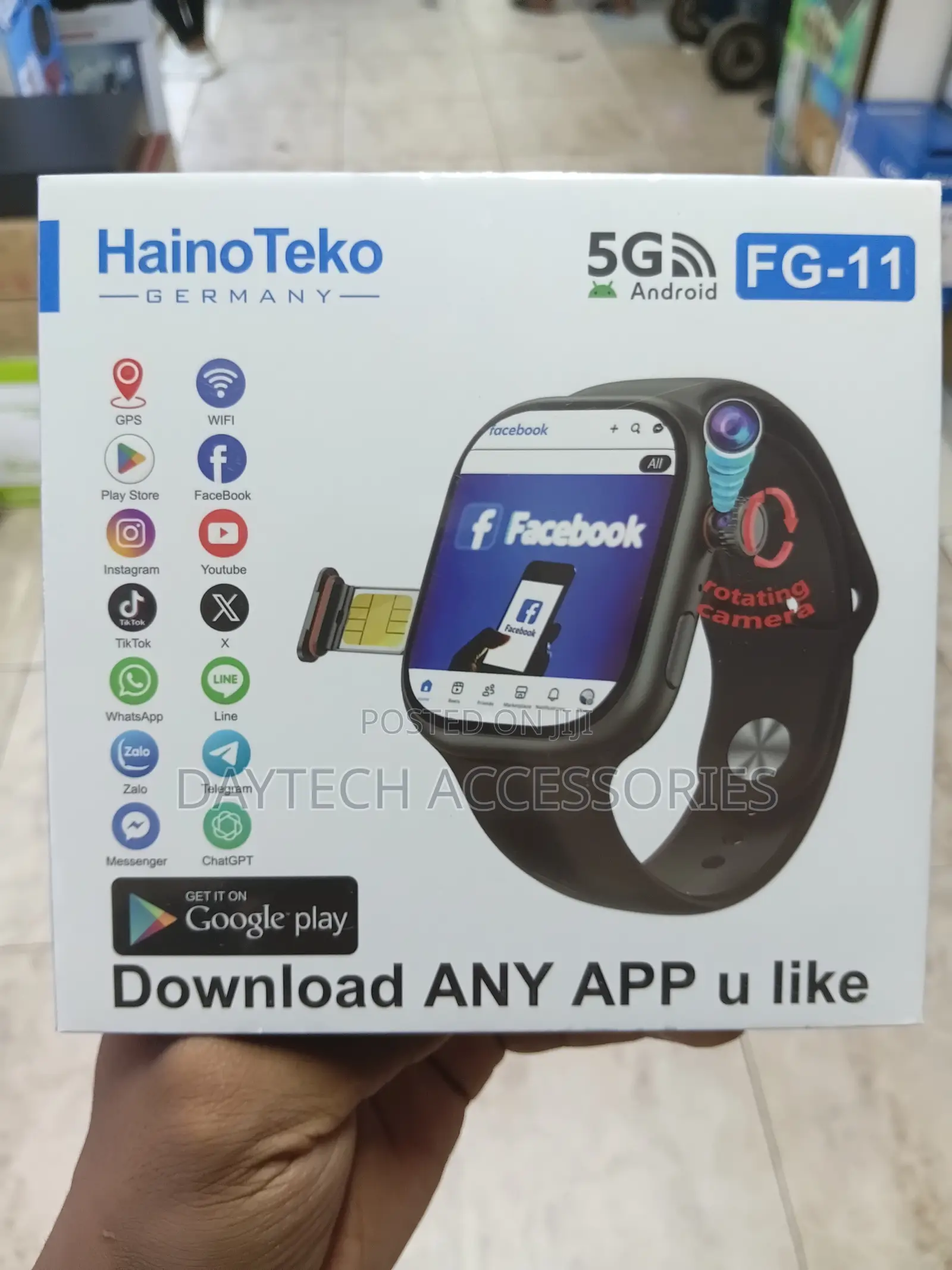 This Is a Hainoteko Fg-11 5g Android Smart Watch With a Black Strap.