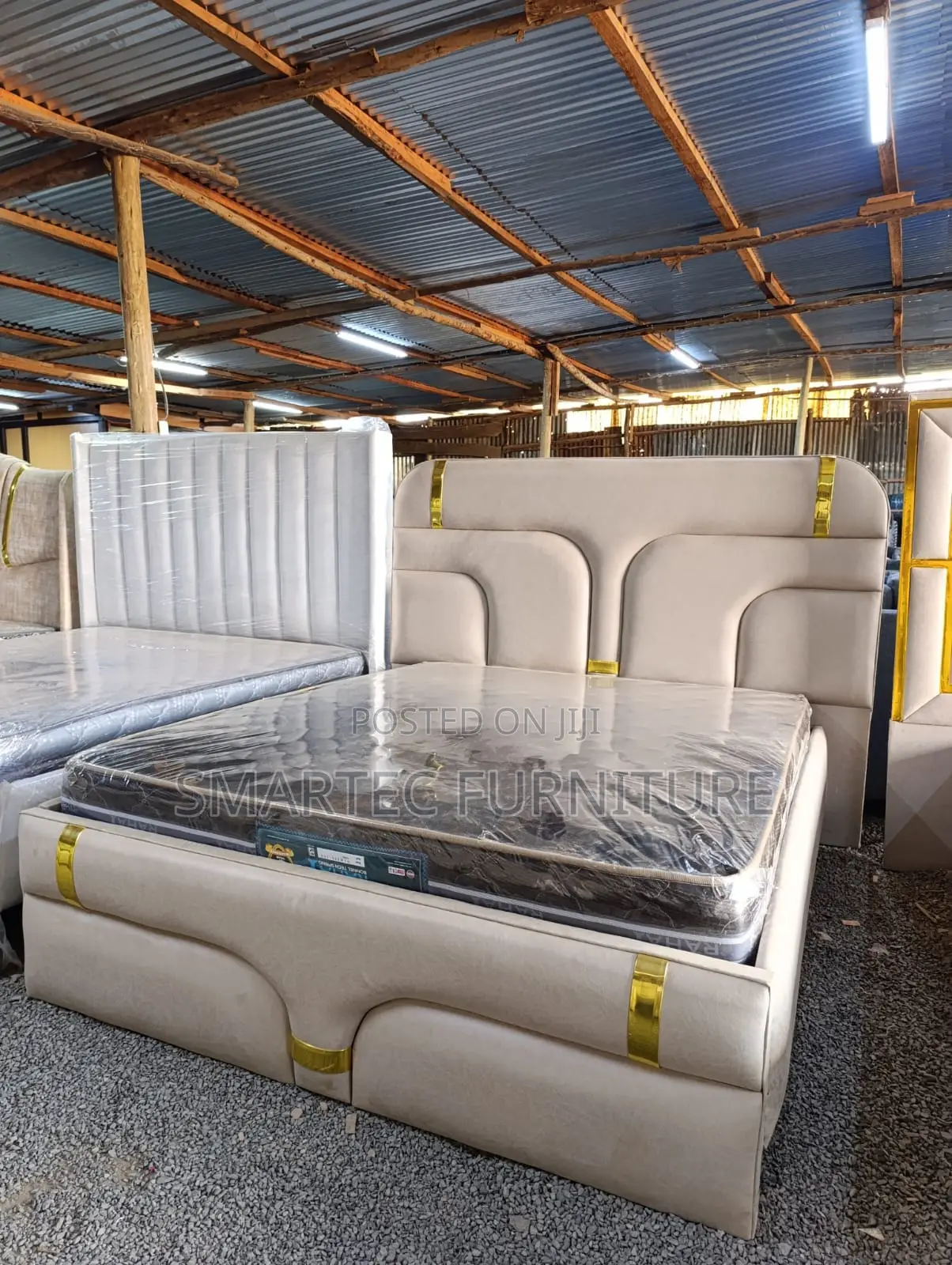 Beige Upholstered 5by6 Bed.