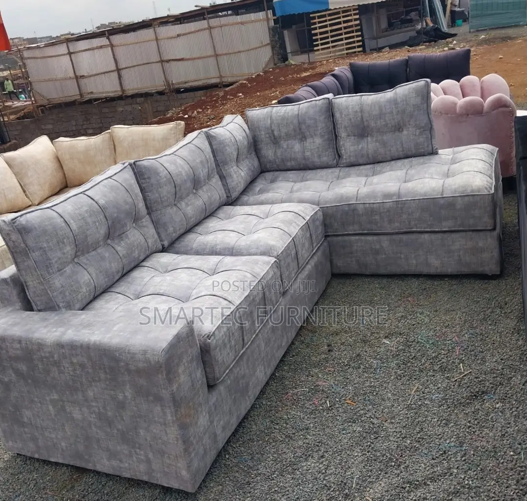 6 Seater Large Gray L-Shaped Sofa.