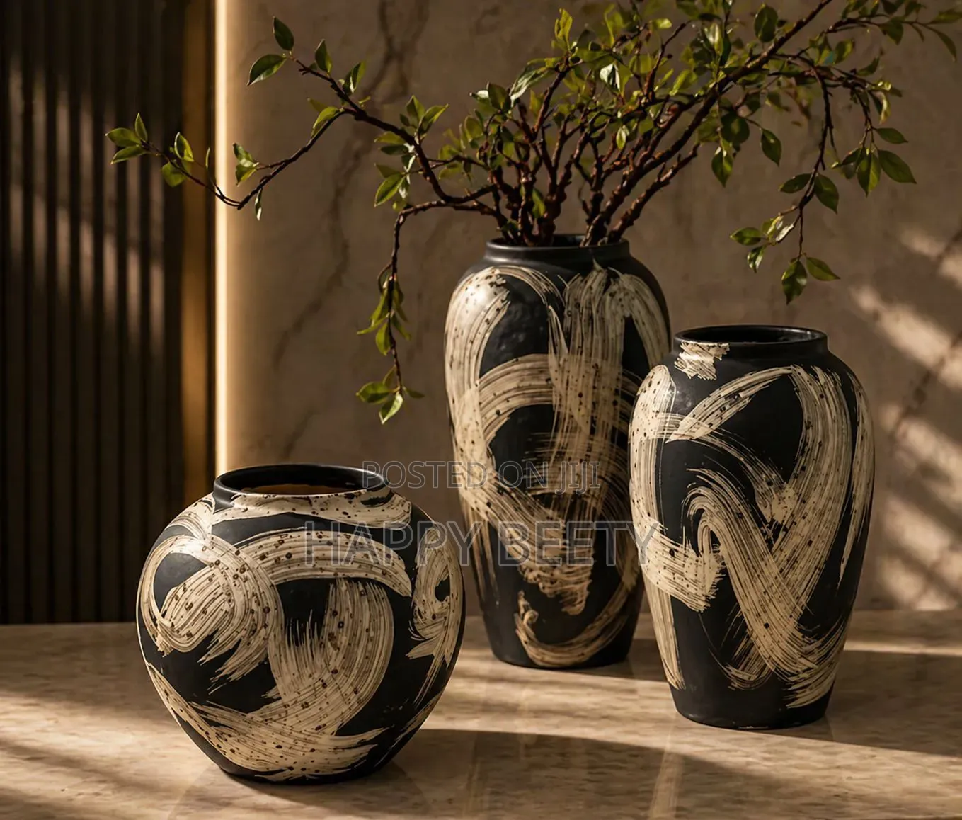 Artistic Black White Vase Set (3pcs)