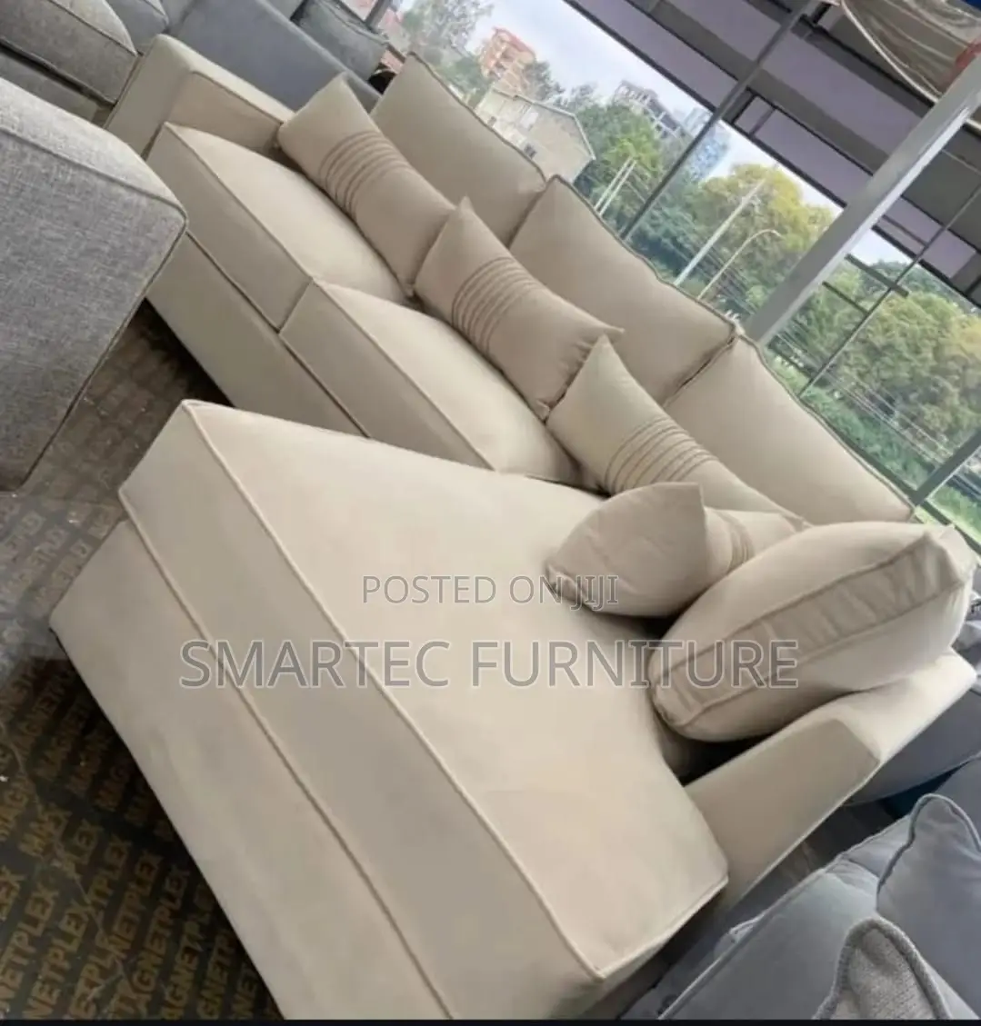 Light Beige L-Shaped 6 Seater