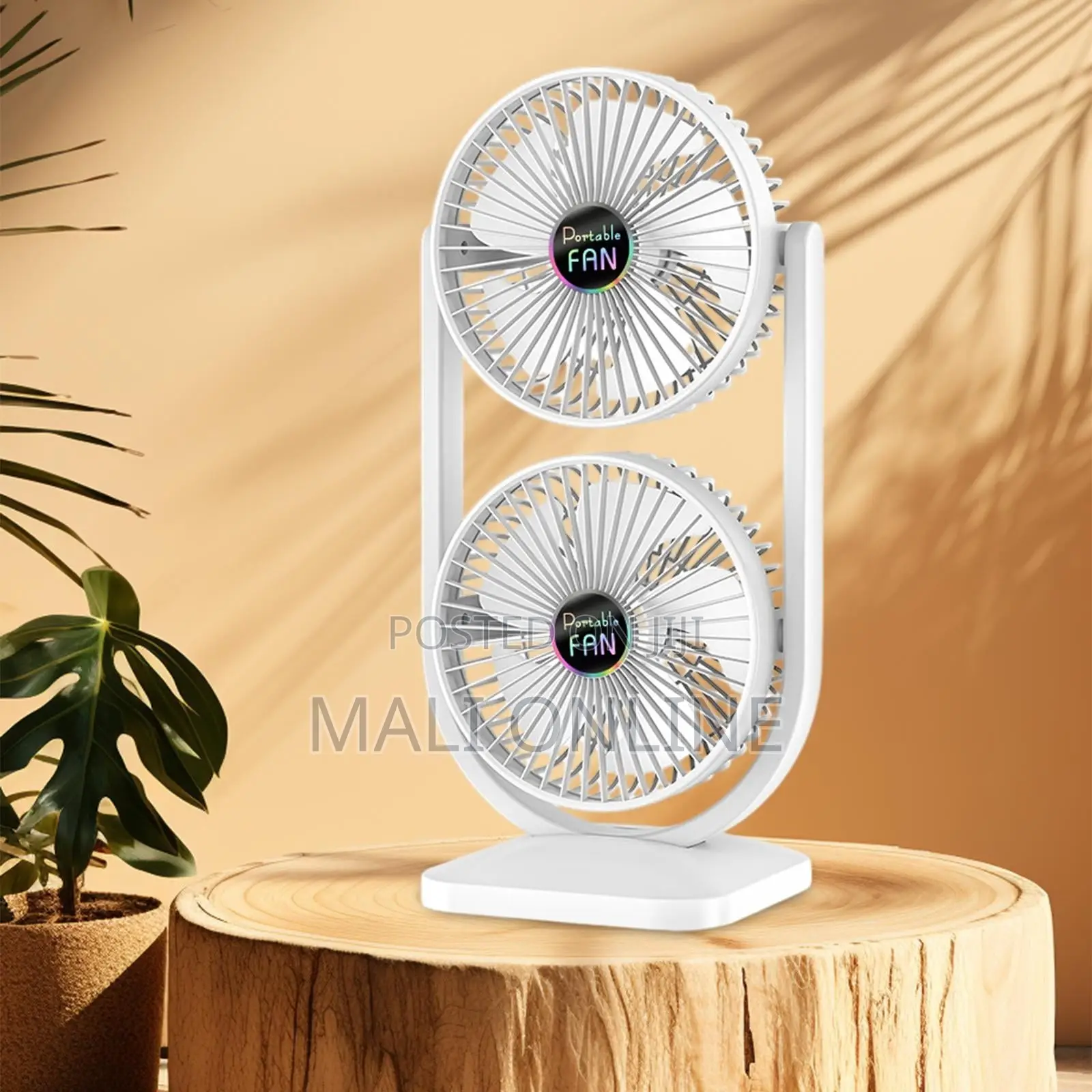 Portable Dual Head Desk Fan Usb Rechargeable 3000mah Adjustable Quiet