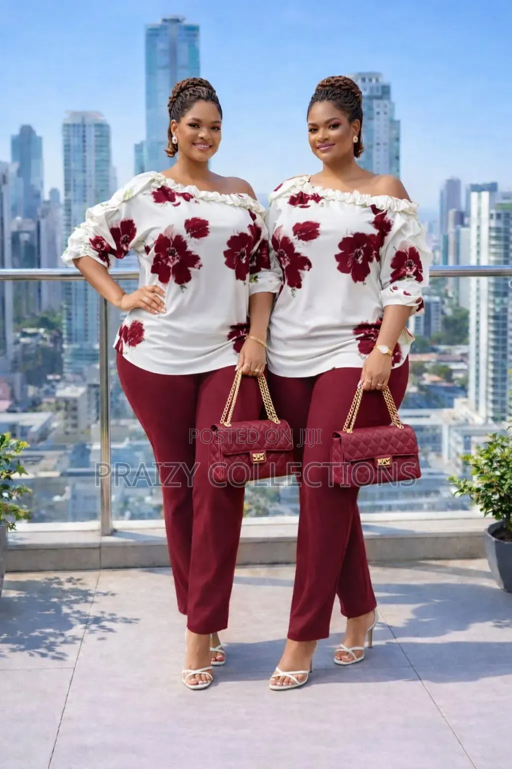 Floral Top N Plain Trouser Set