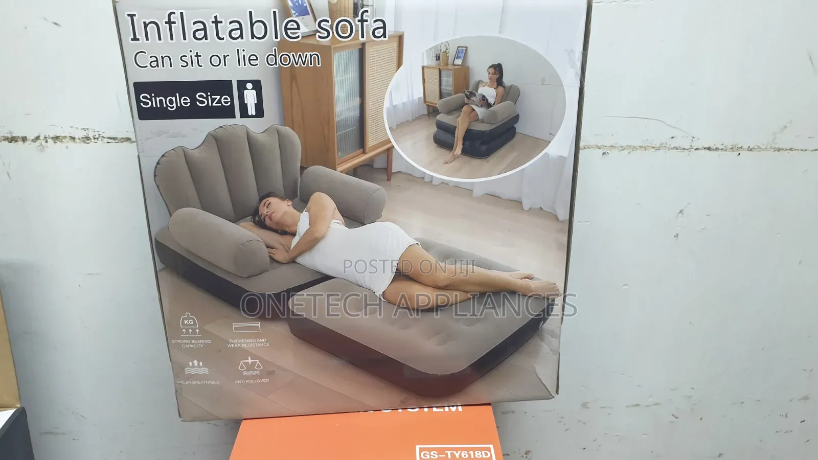 Inflatable Couch Lazy Sofa Bed With L-Shaped Armrest