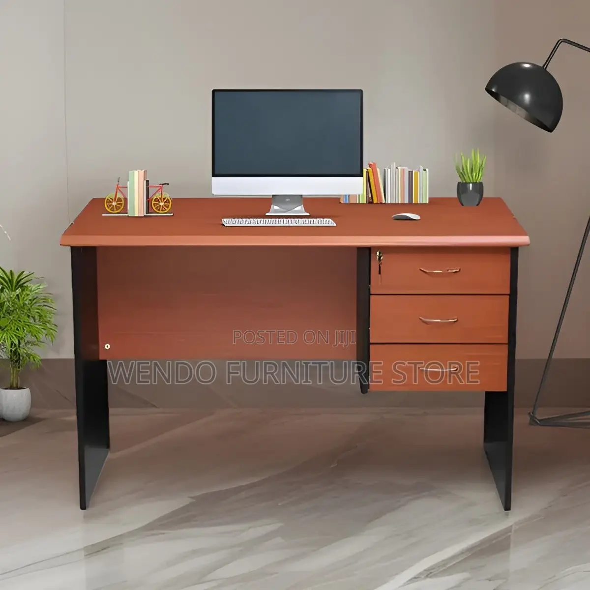 Office Desk; 1200mm Brown Top Desk With Drawers