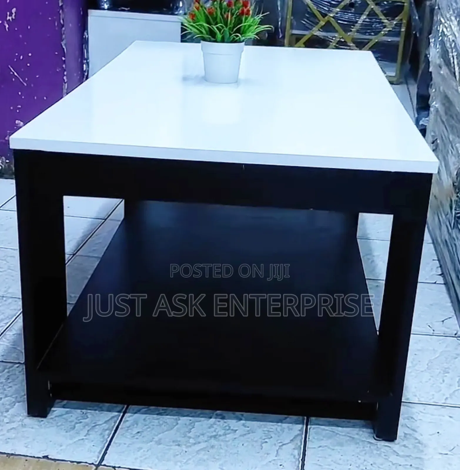 Modern Design - Julz Centre Coffee Table - Black/ White (Teak Finish)