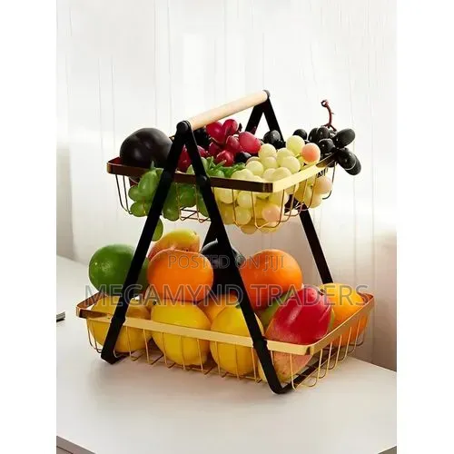 Fruit Rack 2 Tier Black and Gold Fruit Stand