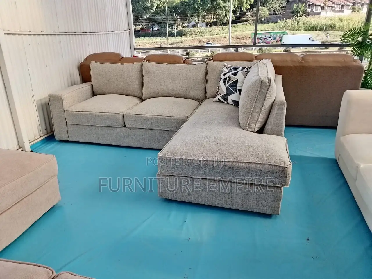 Brown L Shaped Sofa Set