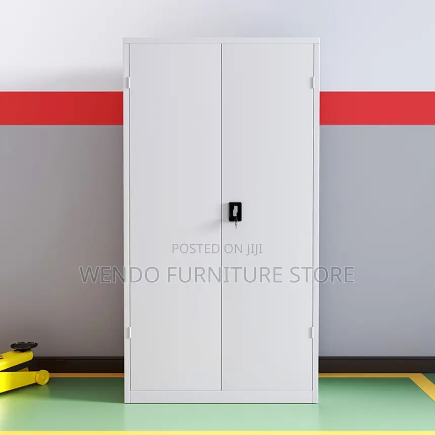 Office Cabinet; White- Grey Colored Cabinet With Adjustable Shelves