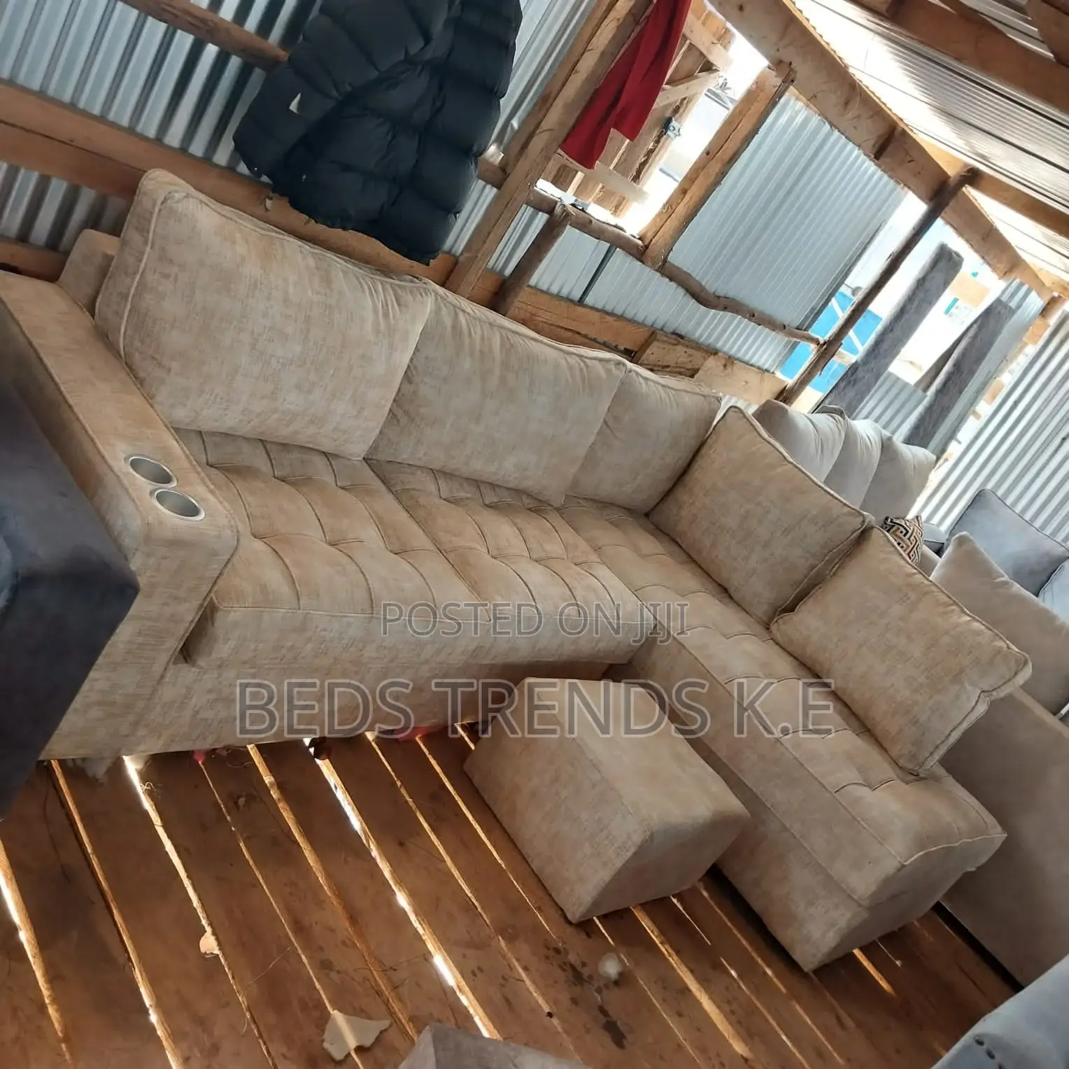 Beige L-Shaped Sectional Sofa