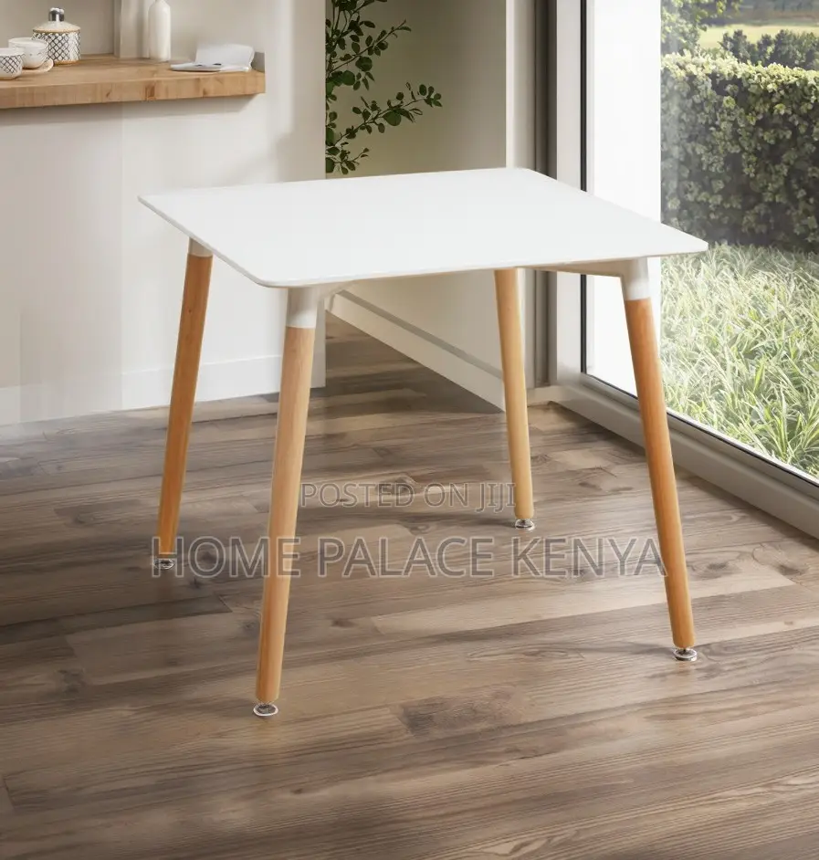 Dining Table: Square Dining Table With Glossy Finish and Wooden Legs