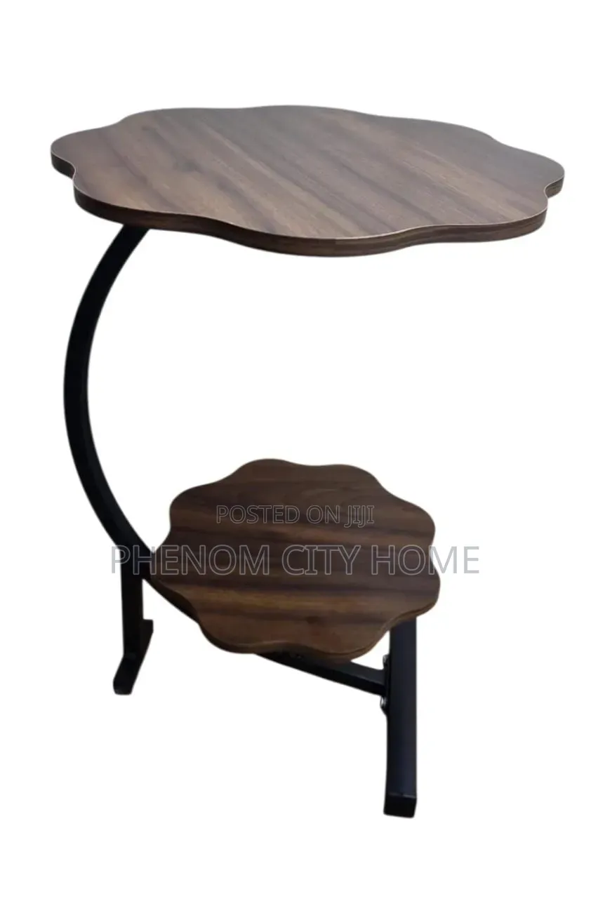 Two Layer Wooden Side Table With Metal Stand