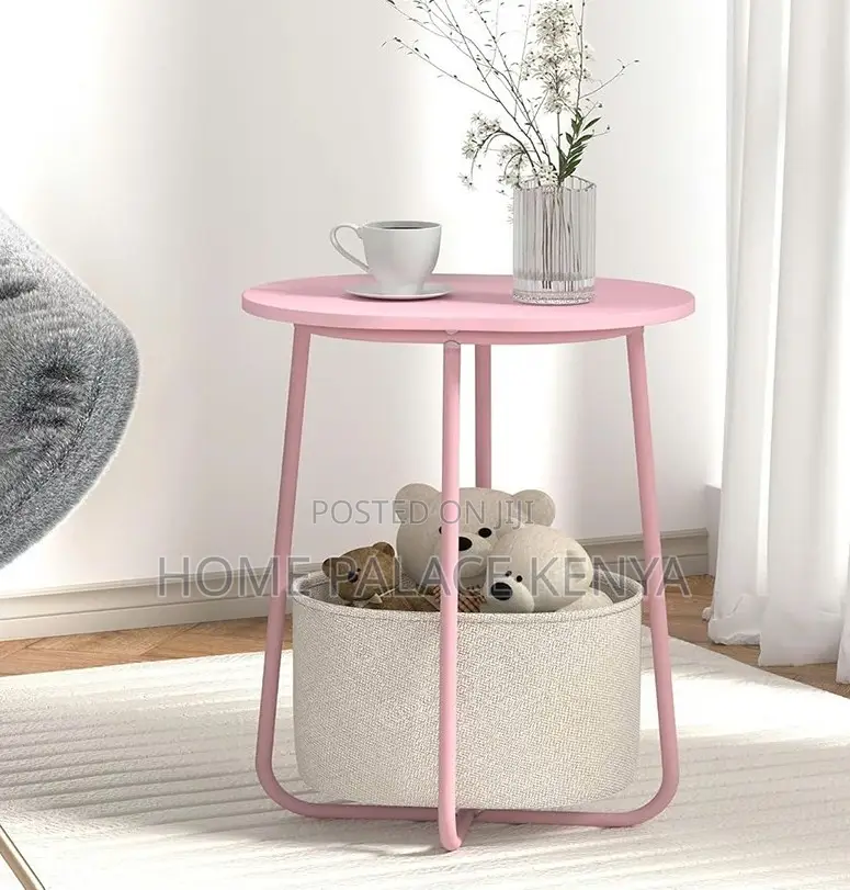 End Table: Side Table With Fabric Basket and Wooden Top