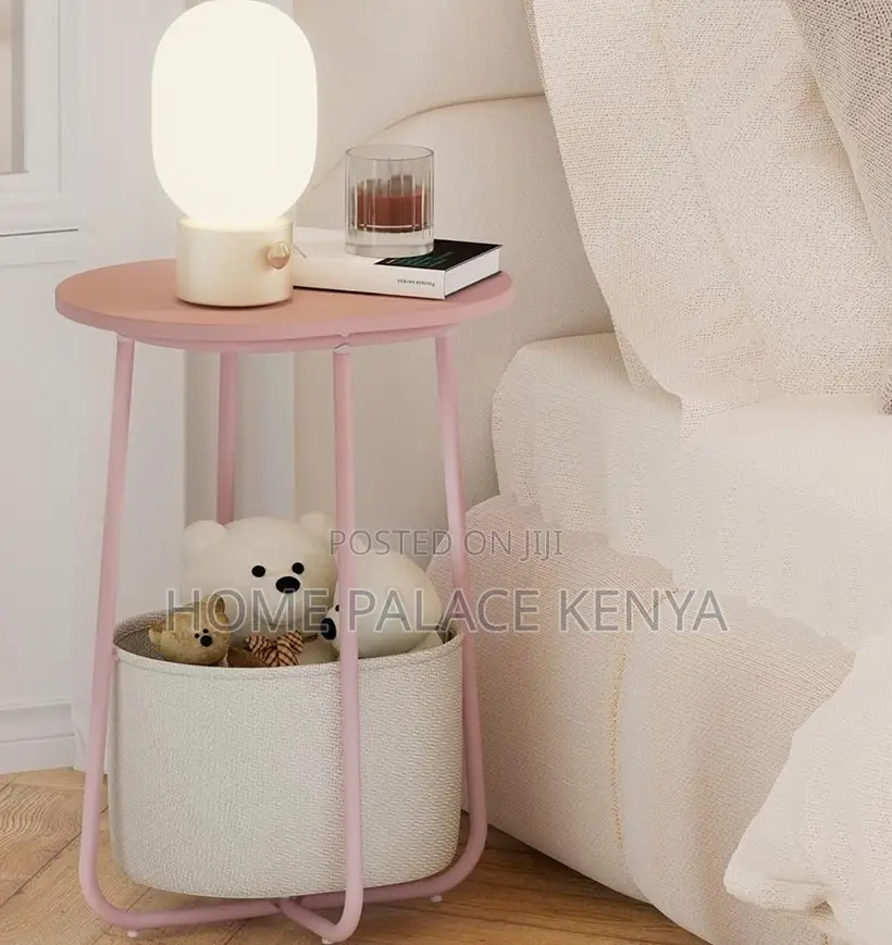 End Table: Side Table With Fabric Basket and Wooden Top
