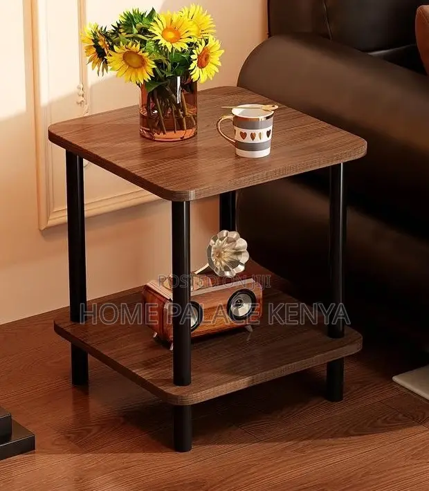 Side Table: Wooden Side Table With 2-Tier Storage Shelf