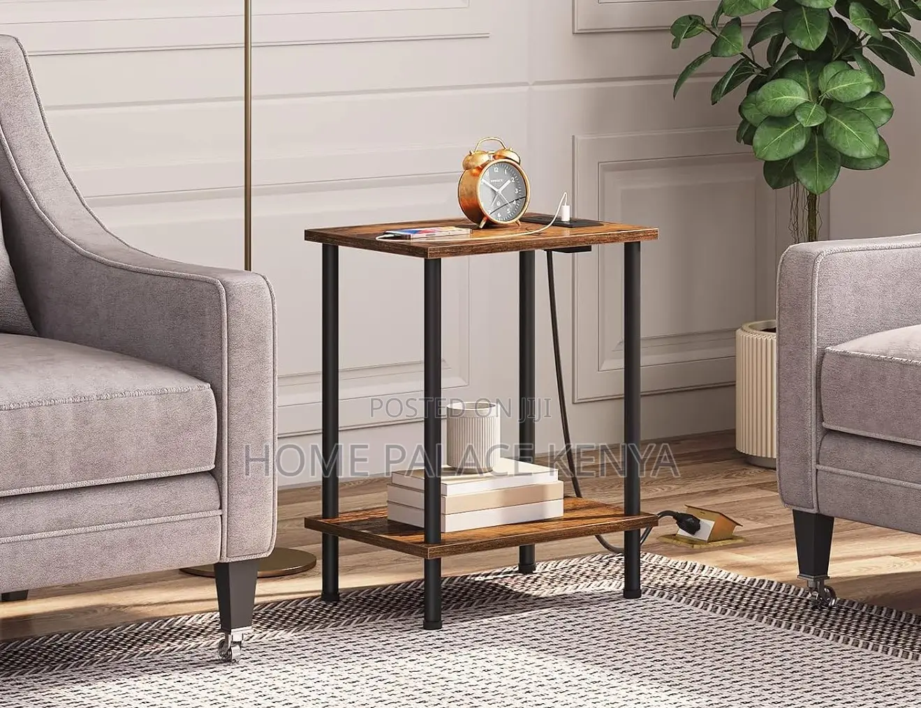 Side Table: Wooden Side Table With 2-Tier Storage Shelf