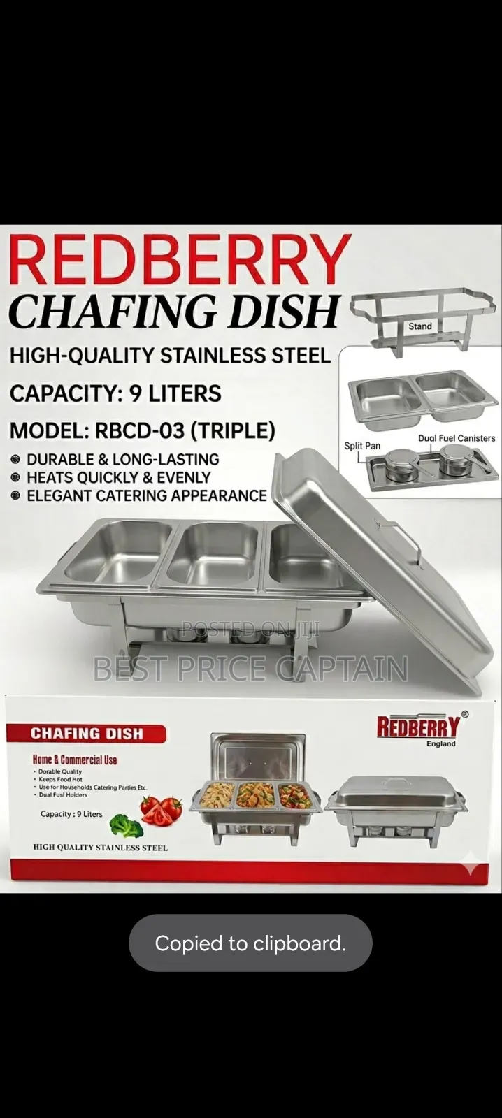 Redberry 9litres Chafing Dish