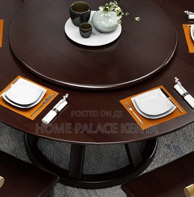 Dining Set; 6 -Seater Wooden Dining Table Set With Rotating Lazy Susan